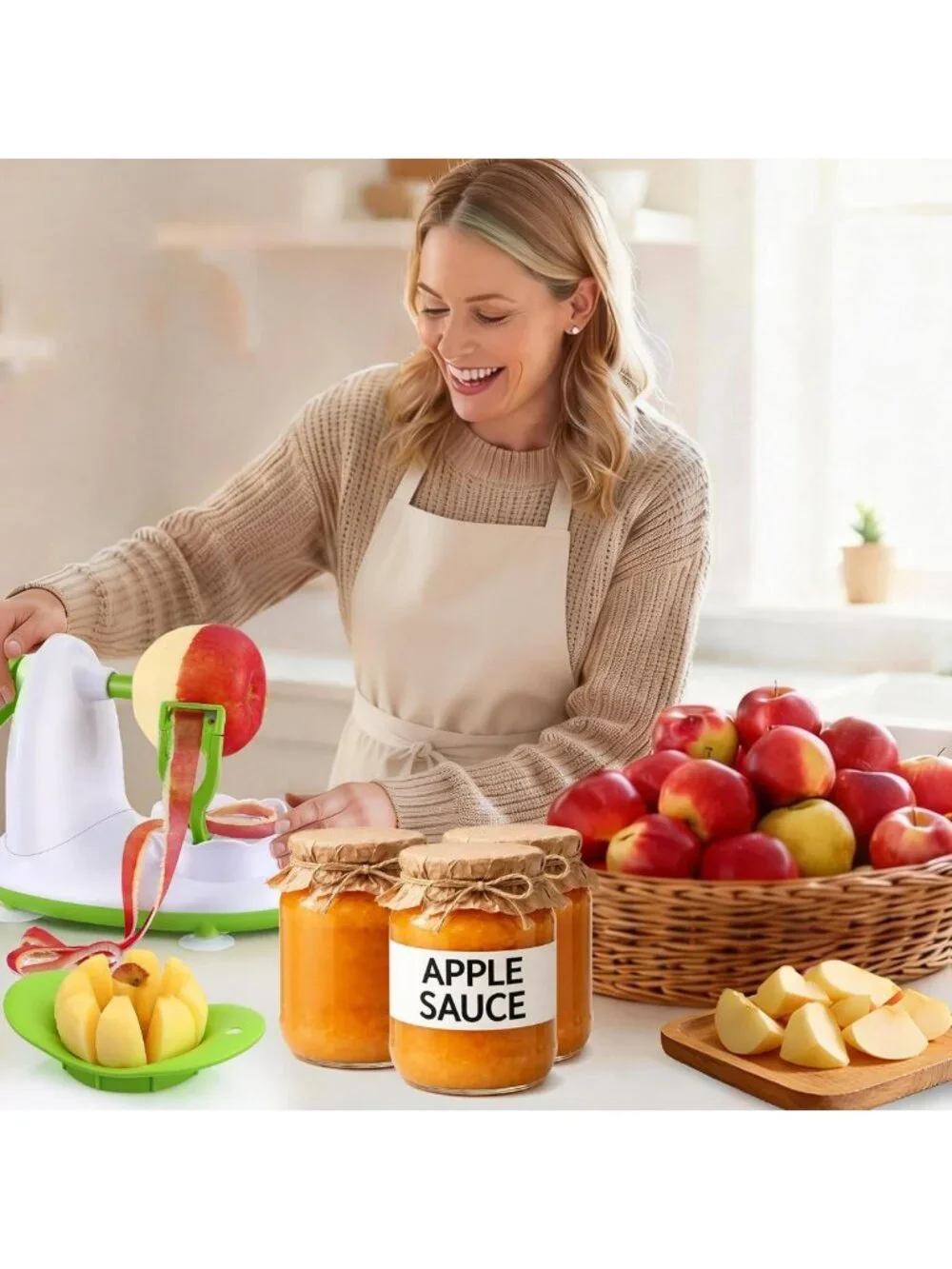 8-Wedge Apple Peeler & Slicer, Stainless Steel Blades, Strong Suction Base, 2